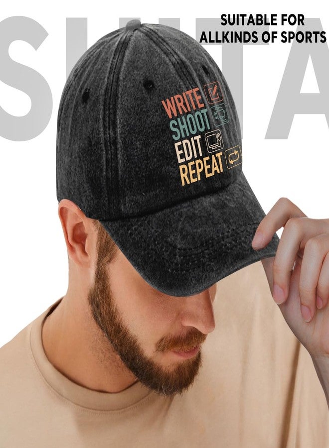 rofiowa Write Shoot Edit Repeat Adjustable Washed Cotton Baseball Cap, Funny Retro Trucker Hat for Men Women Filmmaker Producer Vlogger Journalist Film School Student, Birthday Filmmaking Gift - Image 5